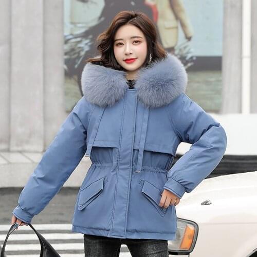 Winter Jacket Women Fur Collar Hooded Short Parkas Thick Warm Slim Autumn Coat Female Jaqueta Cotton Chic Padded Outwear C2904