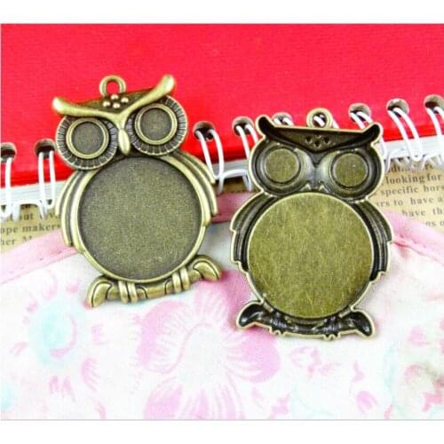 10pcs 25mm Inner Size Antique Bronze Plated Owl Tray Cabochon Base Setting Charms Pendants