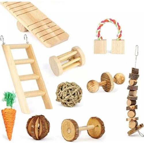 10Pcs Universal Mouse Fragrant Pig Bite-resistant Toy Wood Carrot Climbing Ladder Guinea Pig Chinchilla Rabbit Chew Teether Toys