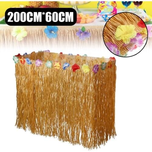 2M/2.76M Gold Tropical Table Skirt Hawaiian Style Table Skirt Flower Decor Edge Border Bench Grass Table Skirt Cover for Party