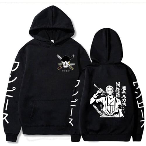 Anime One Piece Hoodies Cool Roronoa Zoro Pullover Hooded Sweatshirt Mens Long Sleeve Tops