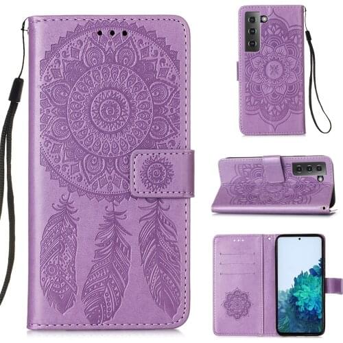 Embossed Dreamcatcher Leather Phone Case For Samsung Galaxy S21 / S30 Flip Cover Vintage Card Slot Pocket Stand Wallet Case