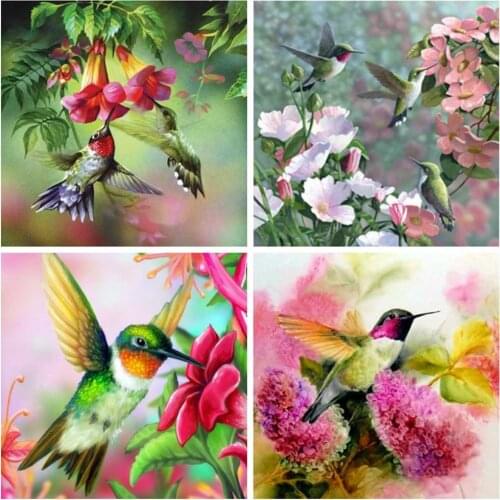 Huacan Humming Bird Diamond Painting 5d Embroidery Cross Stitch Flower Farmhouse Home Decor Mosaic Animal Diamond Art