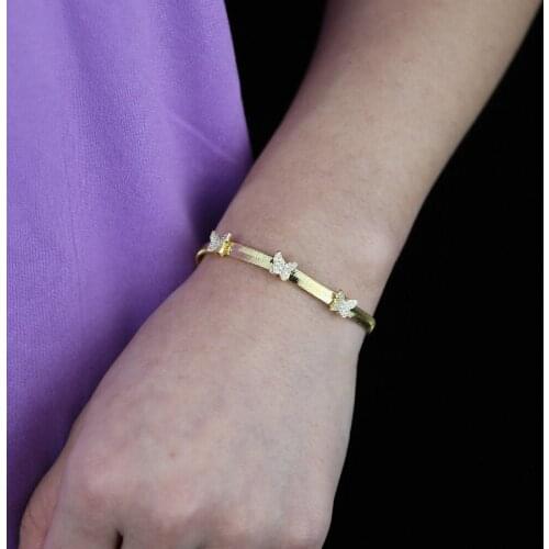 Tiny Trendy white pink blue Cubic Zircon Paved Mini butterfly charm bracelet with 4mm flat snake chain Paved Women Jewelry 2021