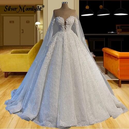 Lace Beading Wedding Dresses Illusion Muslim A Line Long Sleeves Arabic Bridal Gowns Luxury Kaftans 2021 Wedding Bride Dress