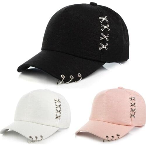 LINJW Cotton Baseball Cap with Ring Men Women Hip Hop Snapback Streetwear Caps Korean Style Baseball Hat Outdoor Dad Hats