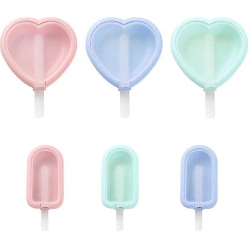 Cute Heart Ice Cream Tub Mold with Stick Handle DIY Making Popsicle Holder Food Grade Silicone Fridge Ice Cream Tray Maker