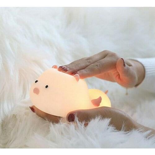 Cute Pig Silicone LED Night Light Children Lamp 7 Colorful Breathing Light Children Animal Baby Nursery Lamp Timing with Magnet