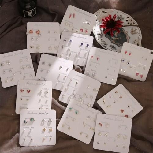 FNIO Trendy Geometric Heart Mini Stud Earrings Set For Women Fashion Elegant Crystal Pearl Earring Daily Jewelry 7 pairs/set