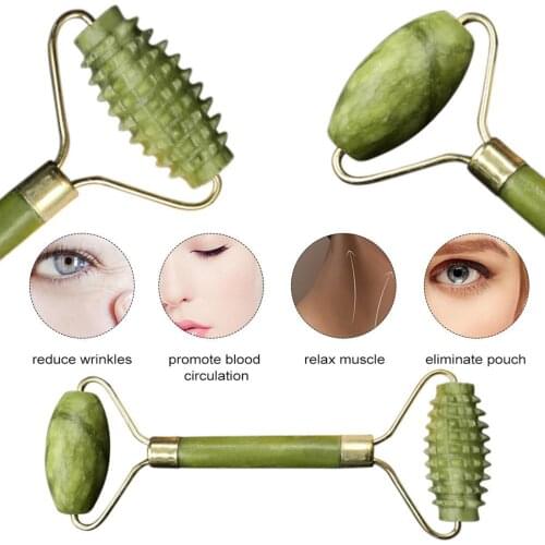 Jade Roller Skin Scraper Jade Stone Facial Set Facial Skin Care Reduce Neck Wrinkle Beauty Roller Anti-aging Puffy Eyes Massager
