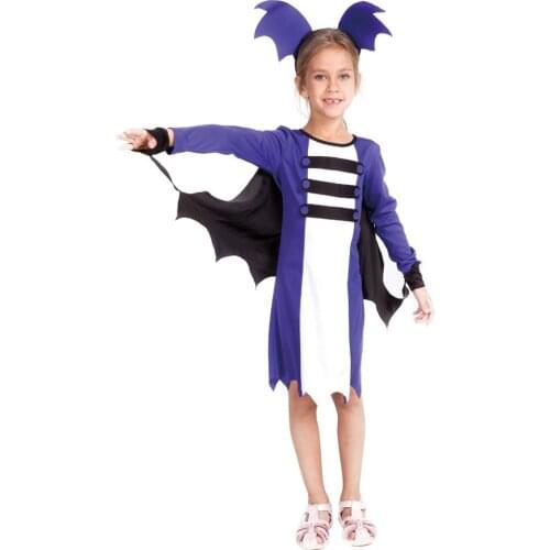 New Girl Animal ChiropteraCosplay Clothing Halloween Carnival Party Costume for Kids Blue Bat Costume School Show Dress Up