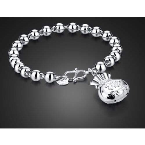 New Vintage Wallet Pendant Bracelet 100% 925 Sterling Silver Ball Bracelet For Woman Simple Bangle Fine Jewelry Gift