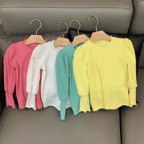 Autumn Girls Bottoming Shirt 2021 New Childrens Puff Sleeve Long-sleeved T-shirt Outer Wear Baby T-shirt Top