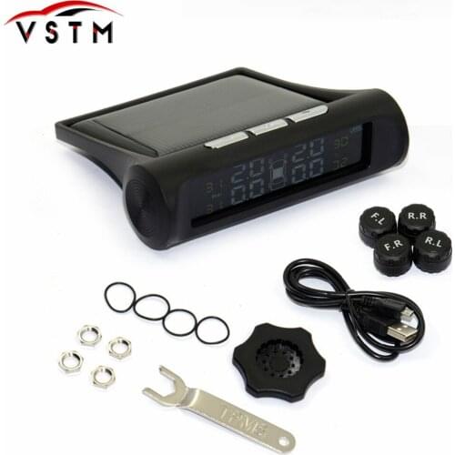 Solar Power Vehicle Car Tire Tyre Pressure Monitoring System Wireless Auto TPMS Alarm Warning With 4 Sensors BAR PSI LCD Display