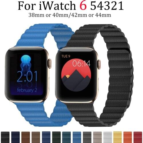 Leather loop for Apple Watch band 44mm 40mm 38mm 42mm Accessories Magnetic wristband belt bracelet iWatch serie 3 4 5 se 6 strap