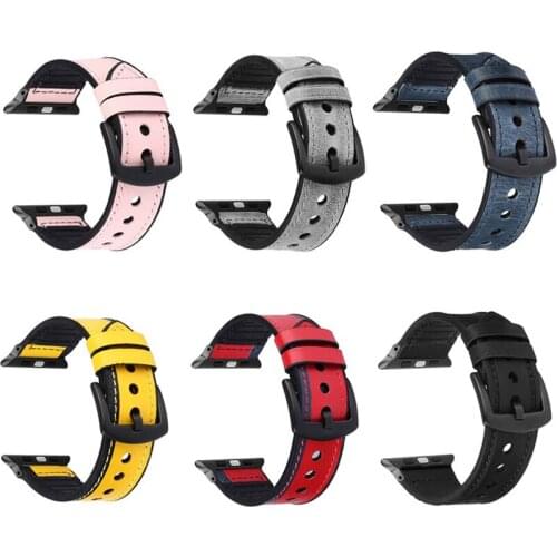 Silicone&leather strap for apple watch SE band 44mm 40mm 42mm 38mm iwatch watchband series 6/SE/5/4/3/2 rubber bracelet correa