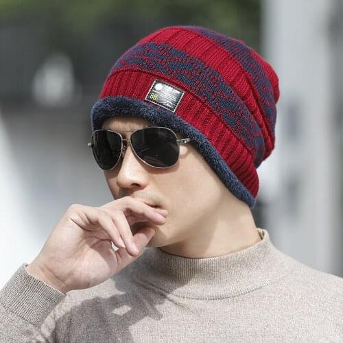 Mens Warm Knitted Hat, Windproof Cold-Proof Autumn Wnter Thickened Earmuffs Head Cap Cycling Line Plus Fluffy Line 2021 New