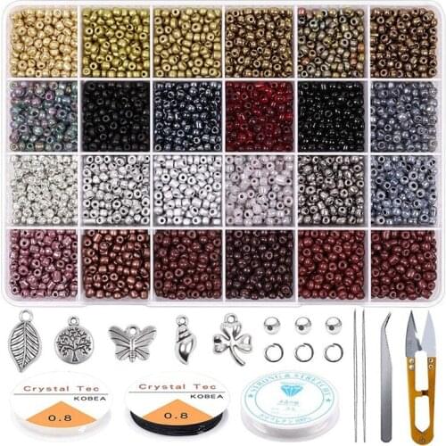 12000 Pcs 3mm Glass Seed Beads Starter Kit, Small Craft Beads for DIY Bracelet Jewelry Making Supplies