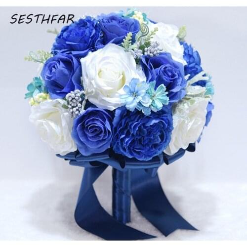 Wedding Bouquet Blue Rose Artificial Bridal Flowers Romantic Bridal Bouquets Holding Flowers Wedding Holding