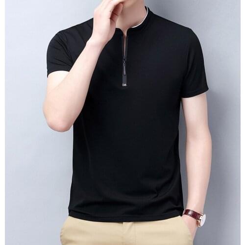 Light Blue Fashionable Stand Collar Man T Shirts 2021 Summer Mens Clothing In Very Large Size Black Gents Casual T-shirts Zipper