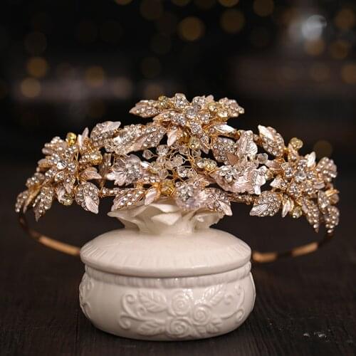 Baroque Vintage Gold Crystal King Queen Tiara And Crowns For Wedding Hair Accessories Leaves Diadem Headband Bridal Hair Jewelry