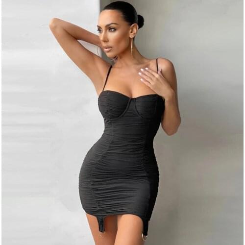 2021 New Bandage Dresses Summer Autumn Spaghetti Strap Party Evening Bodycon Mini Dresses Elegant Mesh Clothes
