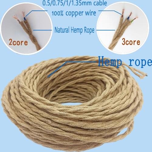 Vintage Hemp Rope Wire Woven Textile Twisted Flexible Cable Braided 2 Core 3 Core Retro Pendant Light Cords Awg