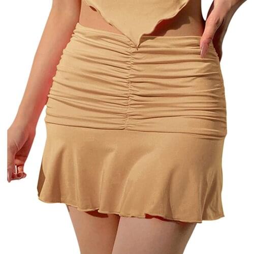 Preppy Style Ruched Pleated Skirts Woman High Waist Casual 90s Mini Skirt Lady Trendy 2020 Y2K Summer Beachwear White