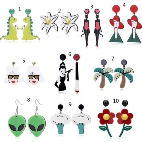 10 Styles Funny Acrylic Alien Flower Catwomen Large Pendant Drop Earrings Fashion Jewelry Drop Ship