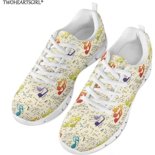 Twoheartsgirl Music Note Printed Ladies Walking Shoes Female Platform Lace-up Women Sneakers Feminino Casual Female Shoes