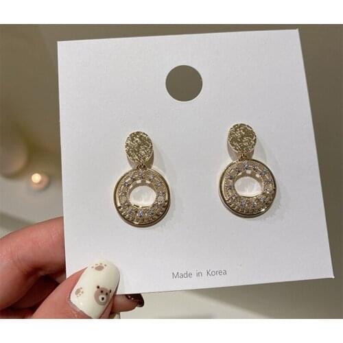 MENGJIQIAO New Arrive Fashion Geometric Metal Circle Drop arrings For Women Girls Elegant Pearl Beads Pendientes Jewelry Gifts