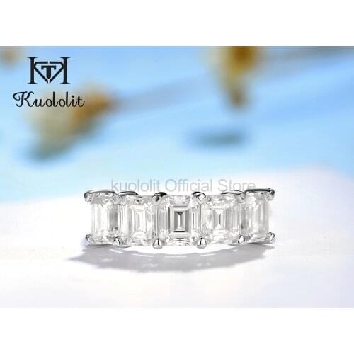 Kuololit 750 18K 14K 10K White Gold Rings for Women 4*5 Emerald Cut Luxury Ring for Engagement Anniversary Party Wedding Size 10