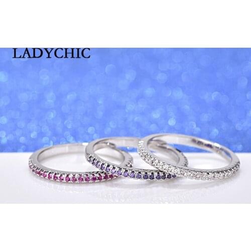 LADYCHIC Simple Round Crystal Wedding Rings for Women Silver Color Stackable Thin Ring Exquisite Jewelry for Lovers Gift LR1082