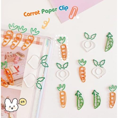 10 pcs/lot Children Creative Kawaii Carrot Shaped Metal Paper Clip Bookmark Stationery Cartoon School Office Student Supplies