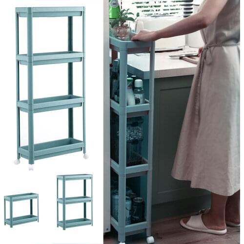 2/3/4-Tier Folding Slide-out Storage Rack Kitchen Shelf Spice Organizer Bathroom Organizer Shelf Book Shoes Shelve With Wheels