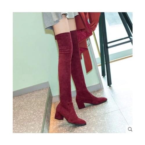 2020Women Warm Over the Knee Boots Winter Woman Flocks Party Shoes Ladies Fashion High Heels Lace Up Long Boots Female Footwear