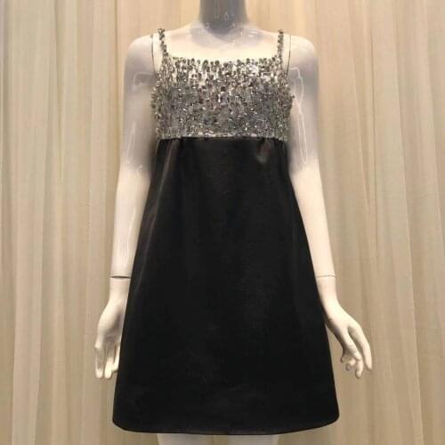 2021 Spring Summer Women Dress Sexy Spaghetti Strap Diamonds Beading Rhinestone A-Line Mini Party Club Robes Vestidos Korean ins