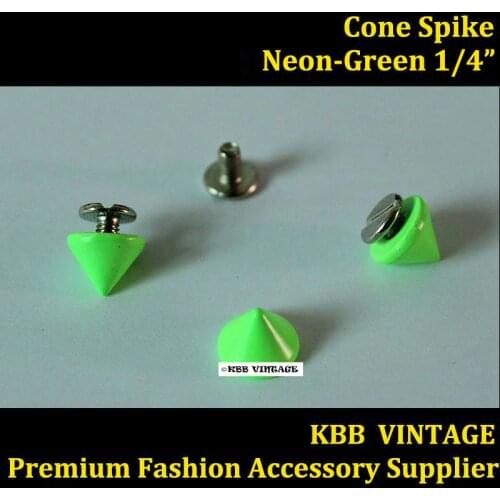 25pc Cone Screwback Spikes stud Leathercraft 1/4" Neon-Green