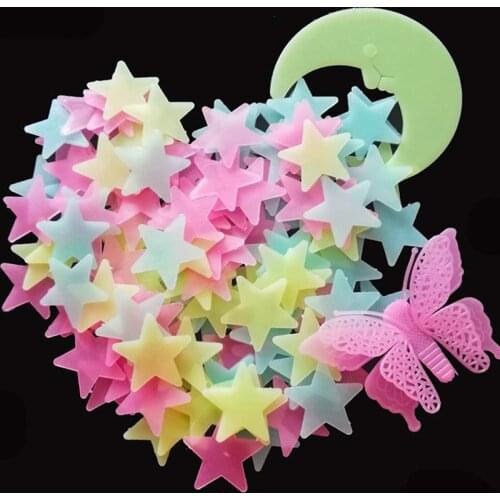256Pcs/set Glow Stars/Moon/Shooting Stars/butterfly Sticker Baby Kids Decorations Room Ceiling Bright Luminous Wall Stickers B1