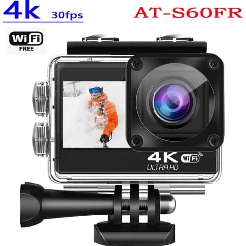4K / 30Fps 2inch + 1.3inch Dual Screen Action Camera 170° Underwater Camera Helmet Go Sports Pro Vlog Camera