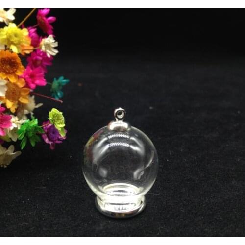 50sets/lot 20*12mm glass globe silver plated base cap set glass vial pendant hollow glass bottle dome cover necklace diy pendant