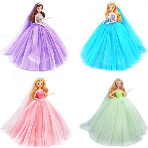 Besegad Elegant Doll Wedding Party Dresses Gown Outfit Clothes Costume with Head Veil for Barbie 12inch Doll Accessories
