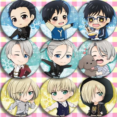 Brdwn YURI!!! on ICE Yuri Katsuki Victor Nikiforov Yuri Plisetsky Cosplay Badge