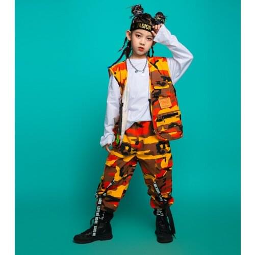 Kid Hip Hop Clothing Sleeveless Jacket Top Vest Streetwear Camo Tactical Cargo Pants for Girls Boys Jazz Dance Costume Clothes