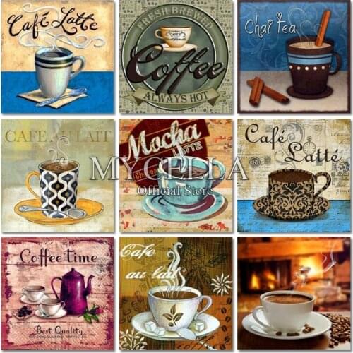 Diy 5d Diamonds Embroidery Coffee Cup Diamond Painting Cross Stitch Kits Cartoon Scenery Diamond Mosaic Home Decor Wall Stickers