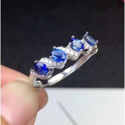 Per jewelry Natural real blue sapphire ring Free shipping 925 sterling silver Manufacturer 0.35ct*4pcs gemstone S8092508