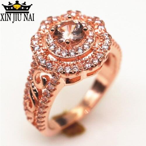 Hot Zircon Ring Rose Gold Color Euramerican Women Luxury Flower Wedding Ring Finger Jewelry anel diamond tanzanite ring