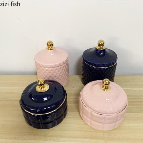 Ceramic Storage Jars Tea Canister Candy Pot Jewelry Storage Box Shiny Glazed Porcelain Storage Jar with Lid Spice Organizer
