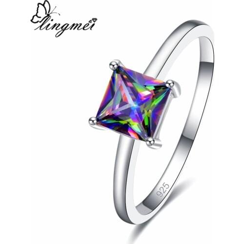 Lingmei Wedding Solitaire Style BrideCocktail Exquisite Jewelry Gifts Blue & Multi Zircon Silver Color Ring Size 6 7 8 9