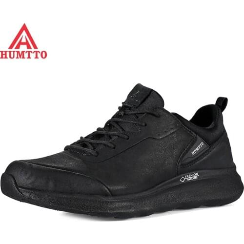 HUMTTO Running Shoes Men Outdoor Sport Leather Luxury Designer Trainers Mens Shoes Light Cushion Black Casual Sneakers for Male